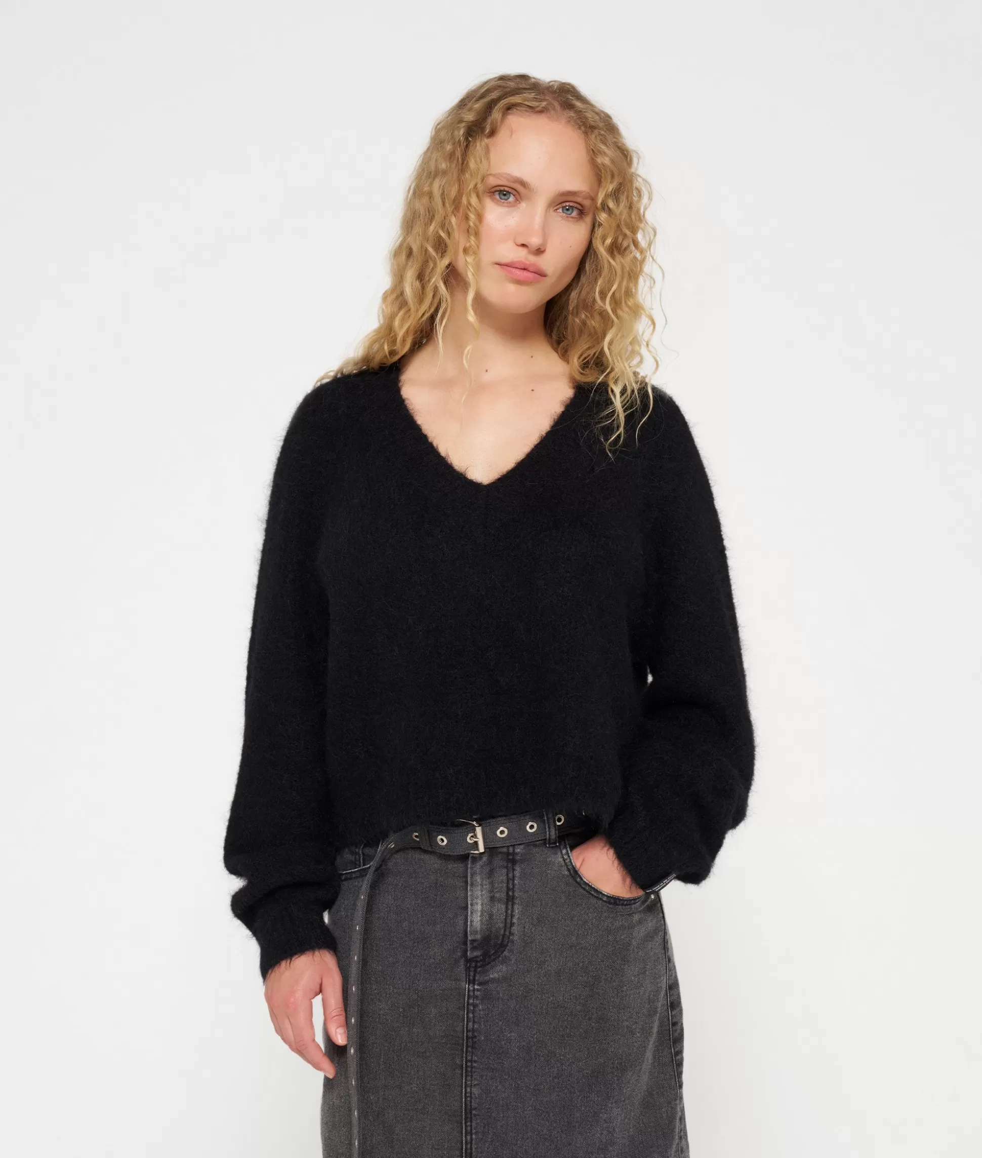 Cropped V-neck Sweater Knit>10DAYS Store