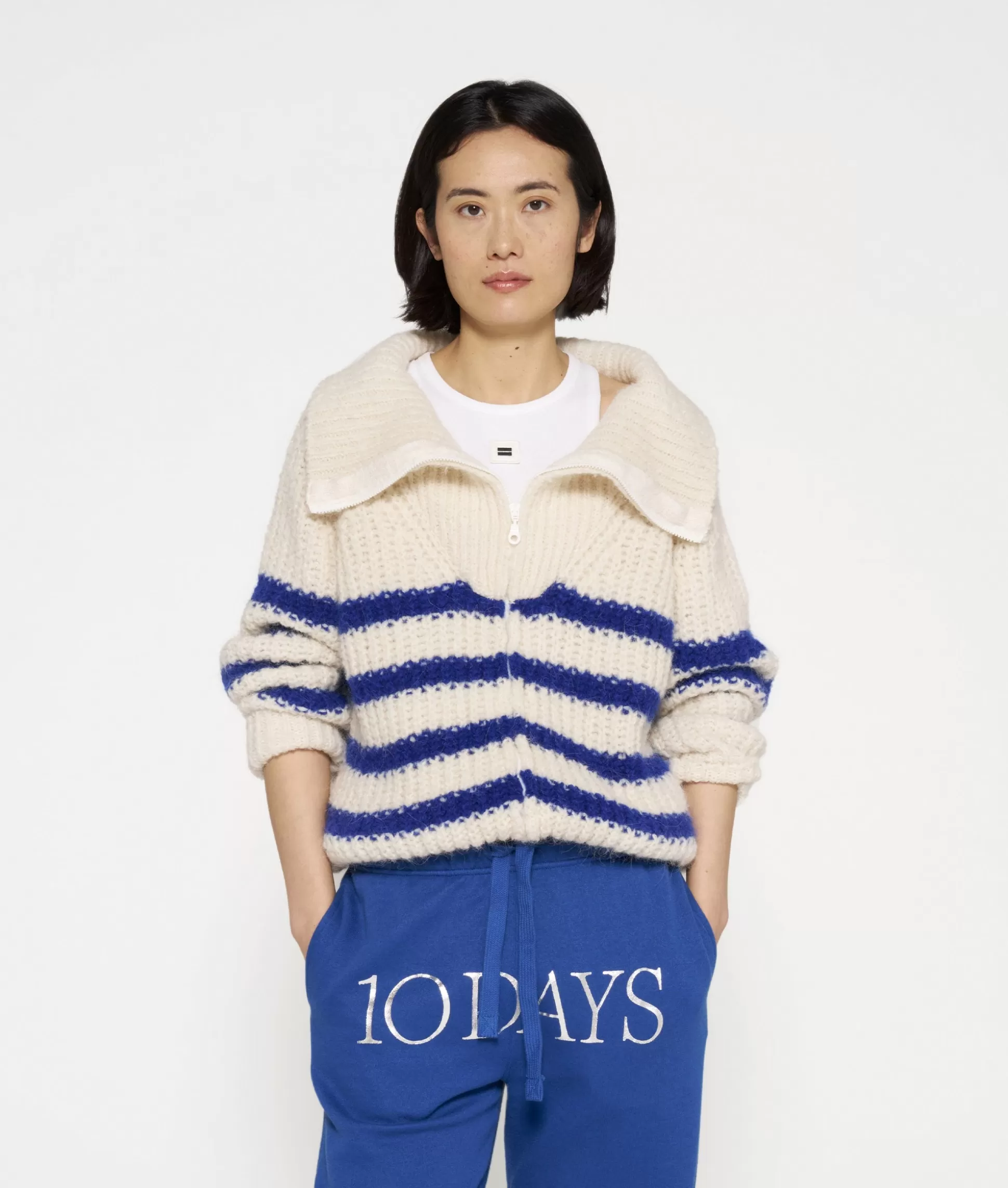 Zip Cardigan Knit Stripes>10DAYS Hot